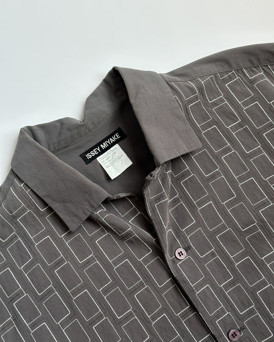 Issey Miyake Abstract Textured Short Sleeve Button Up Shirt