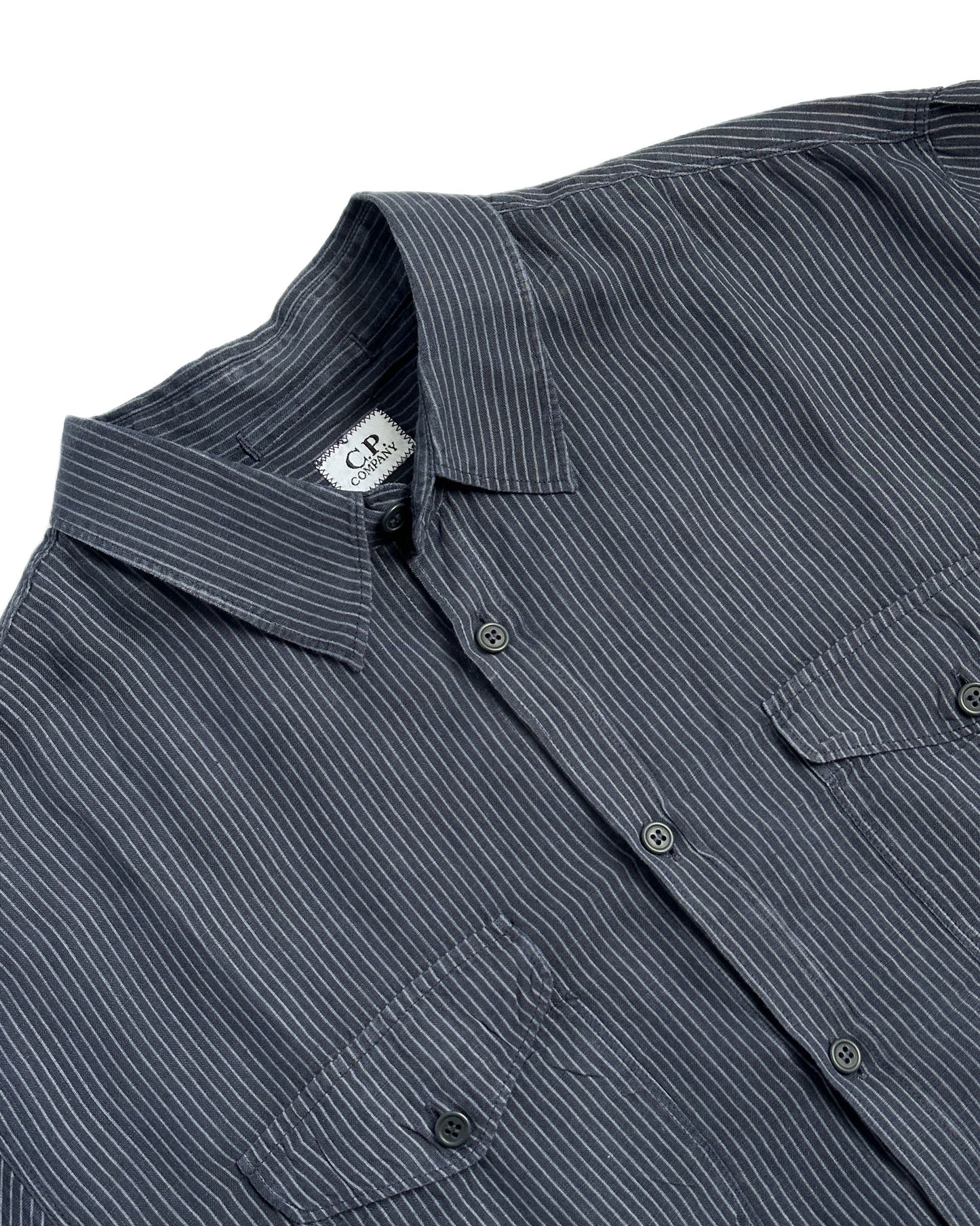 C.P. Company Striped Linen Short Sleeve Button Up