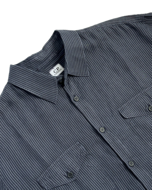 C.P. Company Striped Linen Short Sleeve Button Up