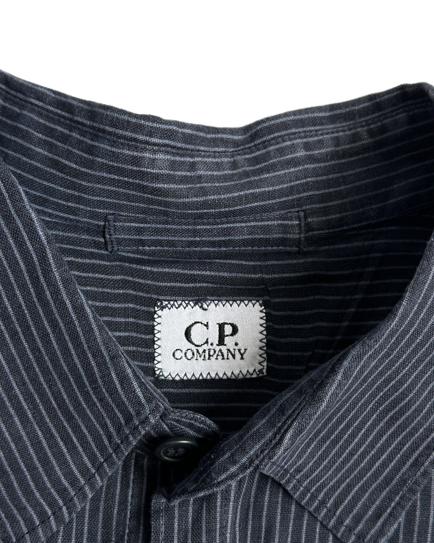 C.P. Company Striped Linen Short Sleeve Button Up