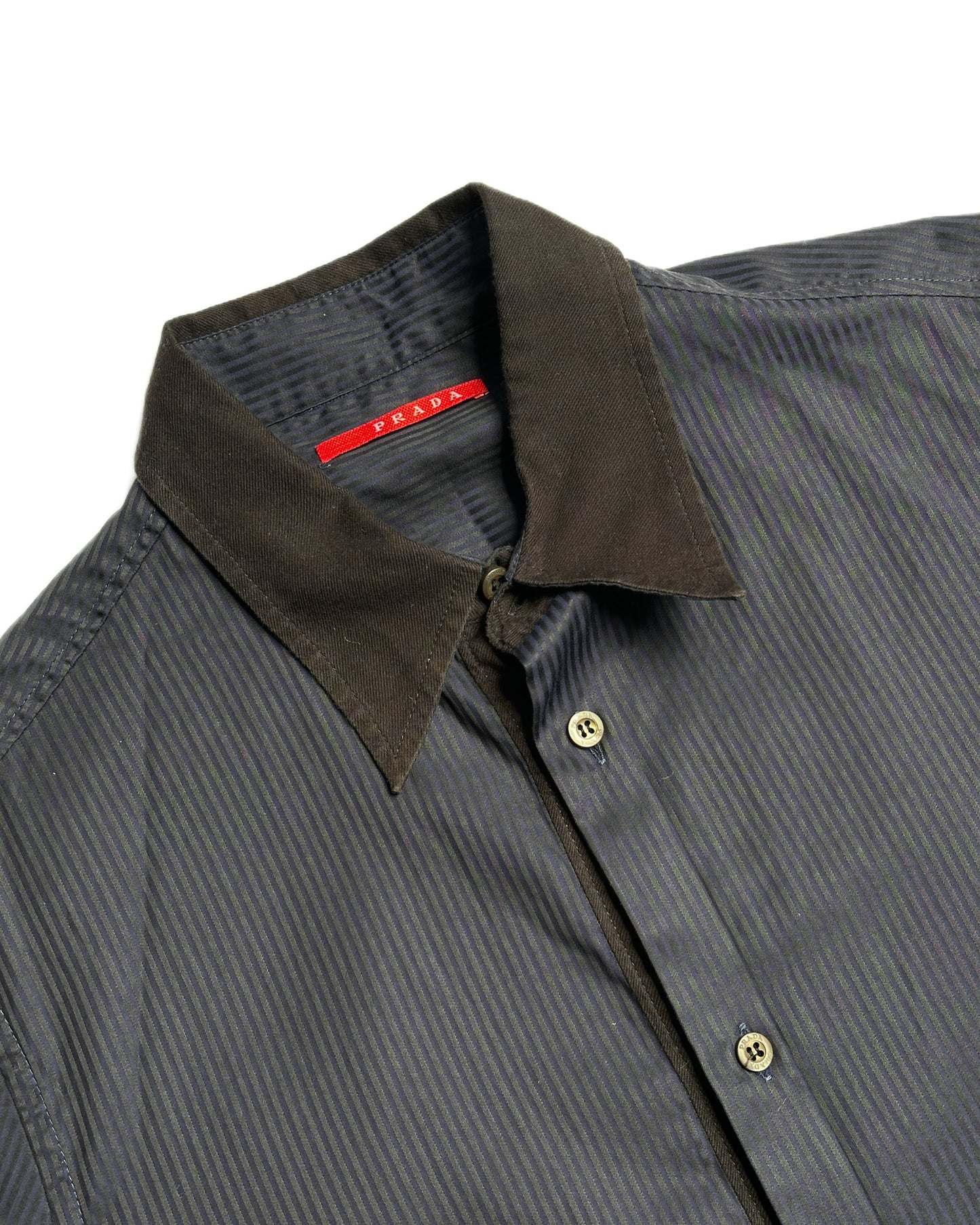 Prada Sport Striped Overdyed Button Up Shirt
