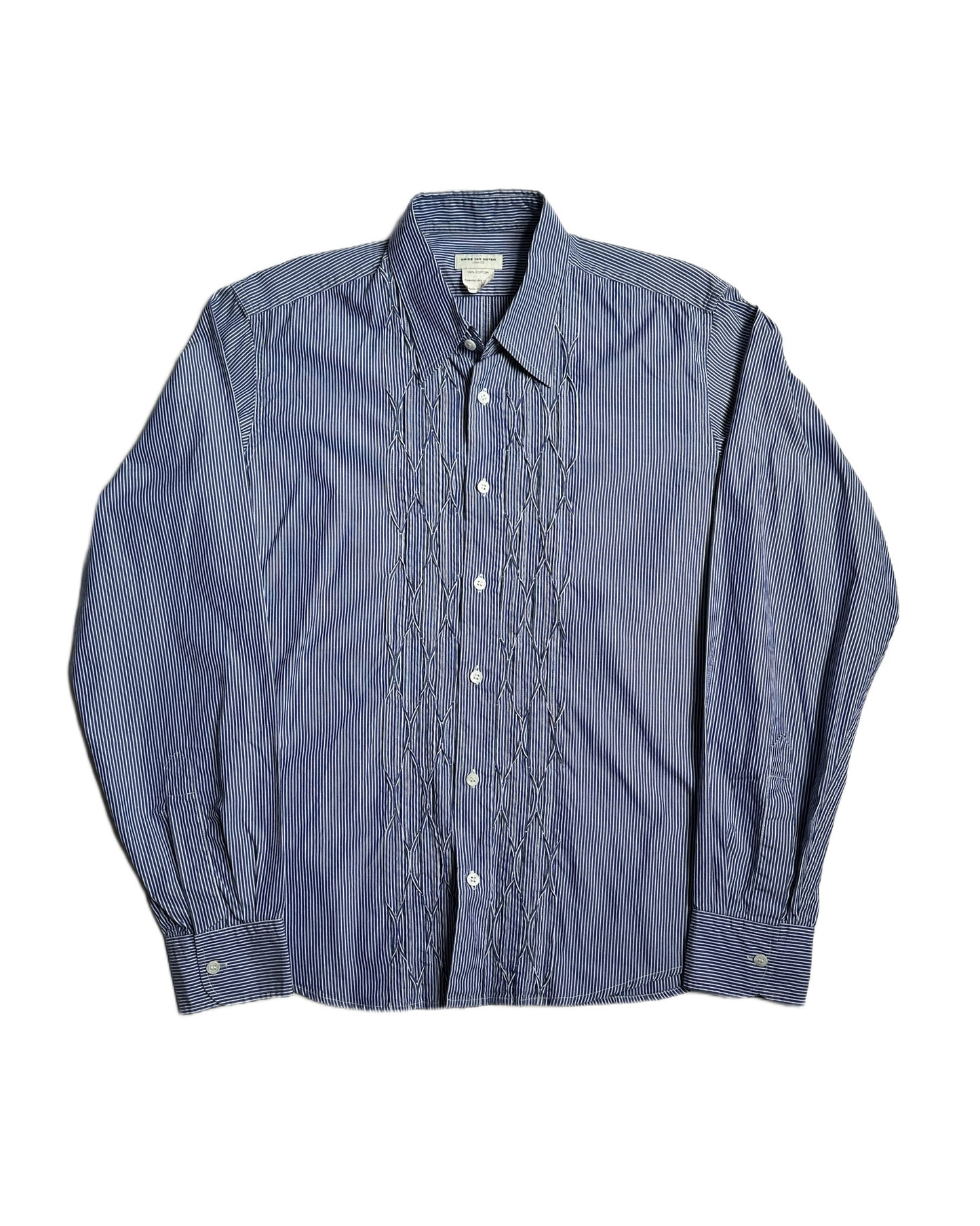Dries Van Noten Striped Chain Embroidered Button Up Shirt